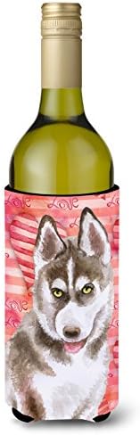 Carolin's Treasures BB9783LITERK Siberian Husky Grey Държач за бутилка Вино на Любовта, Червен, Калъф-хладилник