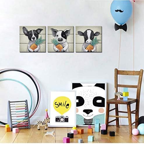KLVOS е Забавно за домашни Любимци Стенно Изкуство за детска Стая Черно Бяло Куче, Прасе, Крава Картина Ананас