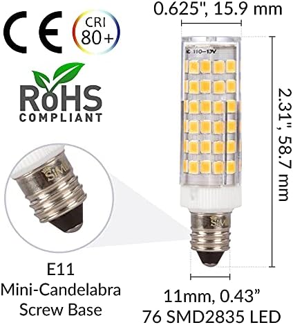 Simba Lighting LED E11 T4 Мини-Канделябр JD Крушка 5 W 40-50 Вата за подмяна на халогенни крушки (4 опаковки)
