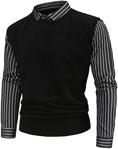 BEUU Ризи за Мъже, Британски Тънки Шарени Блузи, Фалшиви Пуловери от Две Части, в Есенно-Зимната Ежедневни Свободна