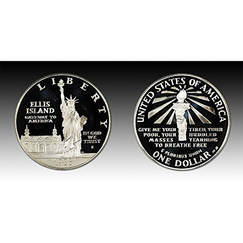 1986 S 1986 Устава на свободата, остров Елис Сребърен паметен САЩ долар 1 резюме на монетния двор на САЩ