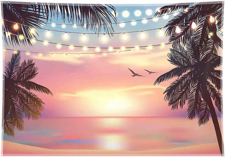 ZTHMOE 7x5ft Плат Годишният Розов Фон За Снимки на Залез на Хаваите Плажен Фон Luau Тропически Алоха Тики Вечерни