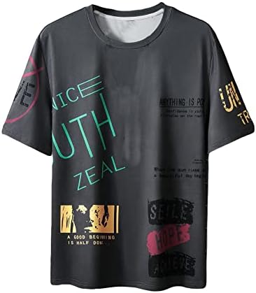 OYOANGLE / Мъжки Тениски с писмото Принтом, с Къс ръкав, Графична Тениска с кръгло деколте, Ежедневни Блузи
