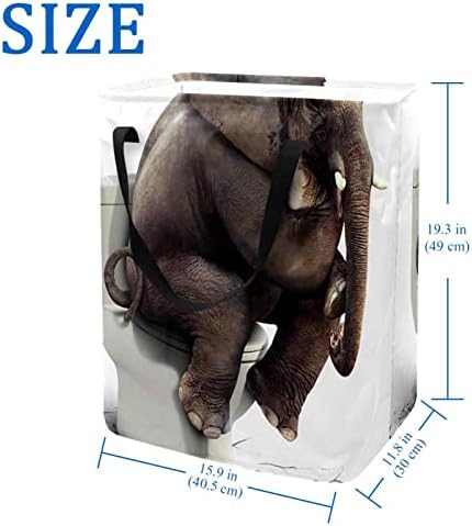 Забавен Слон, Седнала на Тоалетната чиния, Сгъваема Кошница за дрехи с Принтом, 60Л, Водоустойчив Кошници за