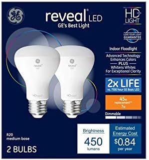 GE Reveal 2-Pack Еквивалент на 45 Вата мощност, С регулируема яркост Мека бяла led лампа R20 с регулируема яркост