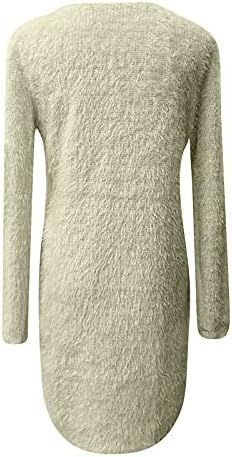 Женствена Рокля-пуловер Миди с кръгло деколте и Дълъг Ръкав, Плюшевое Рокля-Пуловер с намаляване на врата, Рокля-Пуловер,