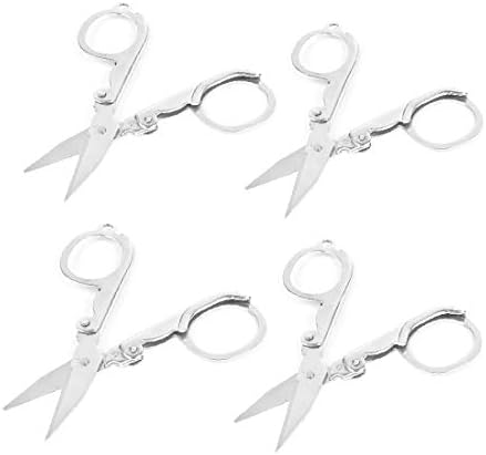 X-DREE, 4 бр., Пътни Сгъваеми ножици за рязане на Сребристи метални хартия, конци за бродерия (4 пьезы, които можете да използвате на тънки плочи, метални, papel, cadena, artesanía, tr