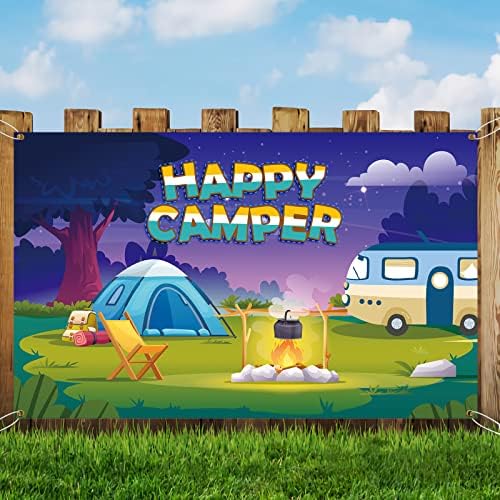 Банер MELTELOT Happy Camper Background-Украса за Партита на тема къмпинг-Фонови рисунки за рожден Ден в къмпинг