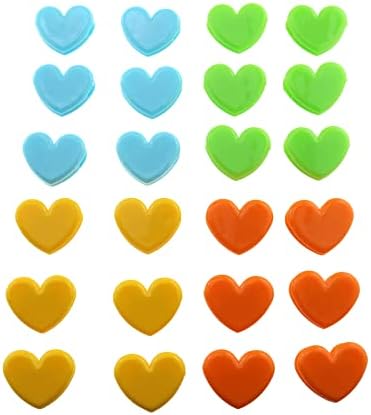 E-изключителни 24шт Цветни Пластмасови Кламери във формата на сърце, Оранжеви, Жълти, сини, Зелени, по 6 броя