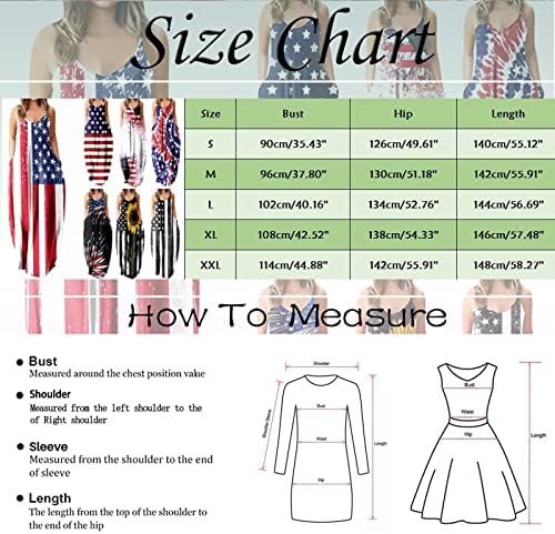 На 4 юли, Макси-рокли за Жени, Лятно Ежедневна Рокля в стил Бохо, Американски Флаг, Sundresses на Бретелях Без