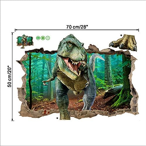 3D Стикери за стена с Тиранозавром, Беля и се придържат, Изригват През Стената, Винилови Стикери за Стена с