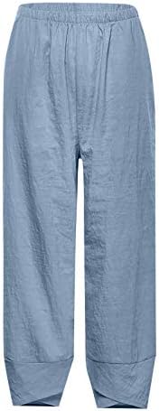 Navyoom Дамски Ленени Панталони Свободни Широки Панталони Скъсяване на Панталони Удобни Леки Панталон с Еластична