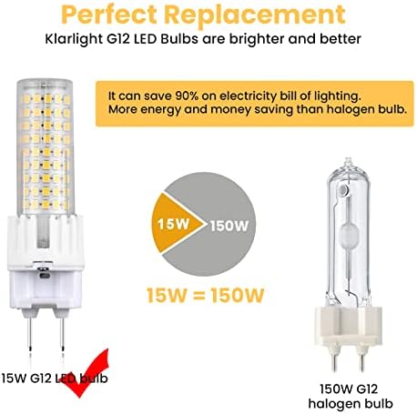 Led лампа Klarlight G12, 15 W, Натурална бяла 4000 До, led лампа с двухконтактным основание G12, 150 W, Металлогалогенная