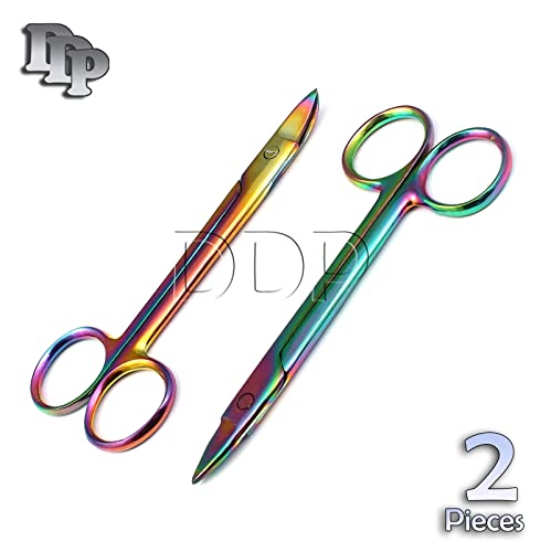 DDP Комплект от 2 Цветни Титанови ножица Rainbow Crown 4,5 прави и Извити от Неръждаема Стомана
