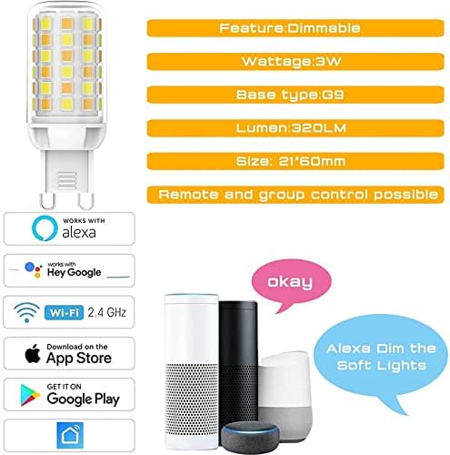 QALSI G9 Интелигентна led лампа с регулируема яркост 3 W Алекса Лампа, WiFi G9 WiFi умни G9 led интелигентна