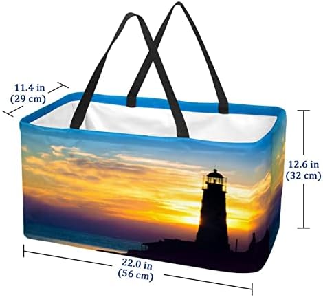 Множество Кошница За Пазаруване Lighthouse Sunset Beach Преносими Сгъваеми Хранителни Чанти за Пикник Кошница